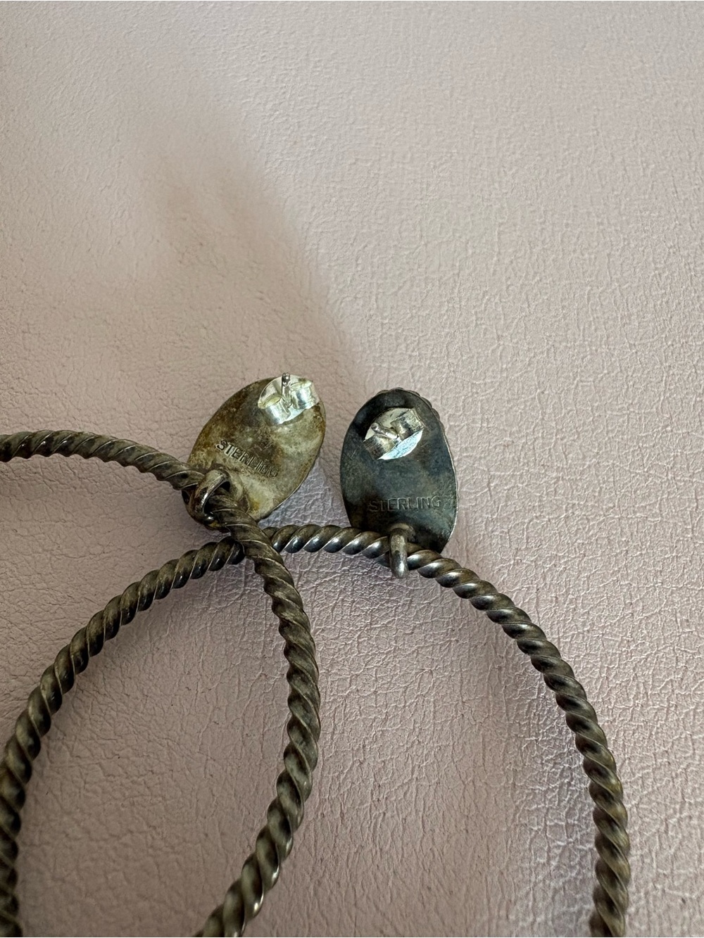 Sterling silver turquoise hoop earrings - Picture 2 of 2